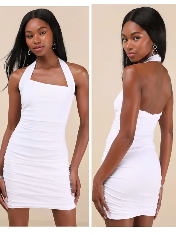 Lulus Attractive Radiance White Mesh Ruched Halter Mini Dress Size XXL Bridal - Image 2