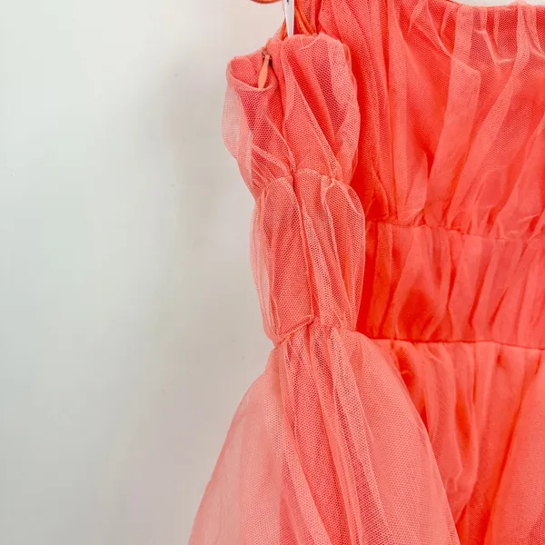 Lulus Tulle For Love Coral Pink Mesh Tulle Tiered Ruffled Maxi Dress Medium NWT - Image 11
