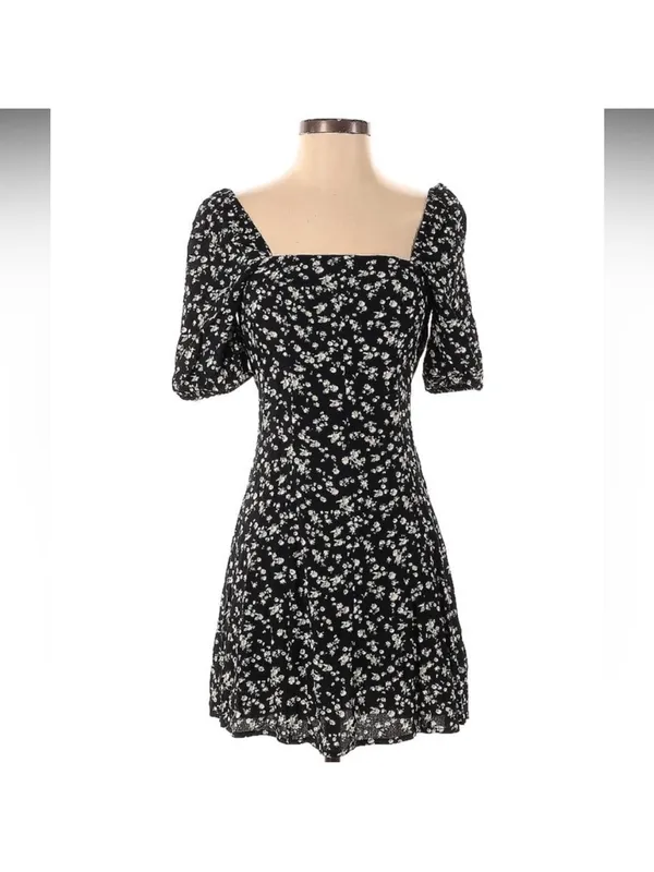 & other stories Black Floral Square-Neck Mini Dress - Image 4