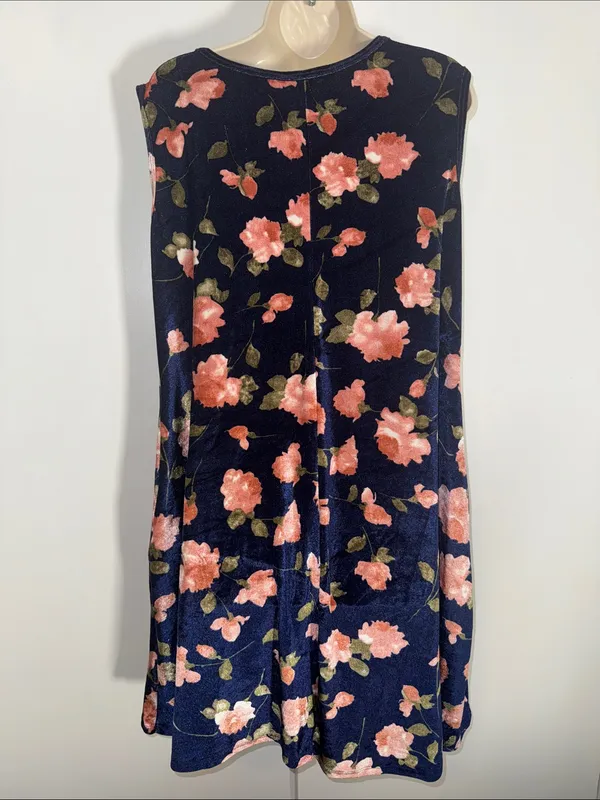 Honey & Lace Sunnyvale Sleeveless Dress Blue Velvet Floral Women’s L Large - Image 2