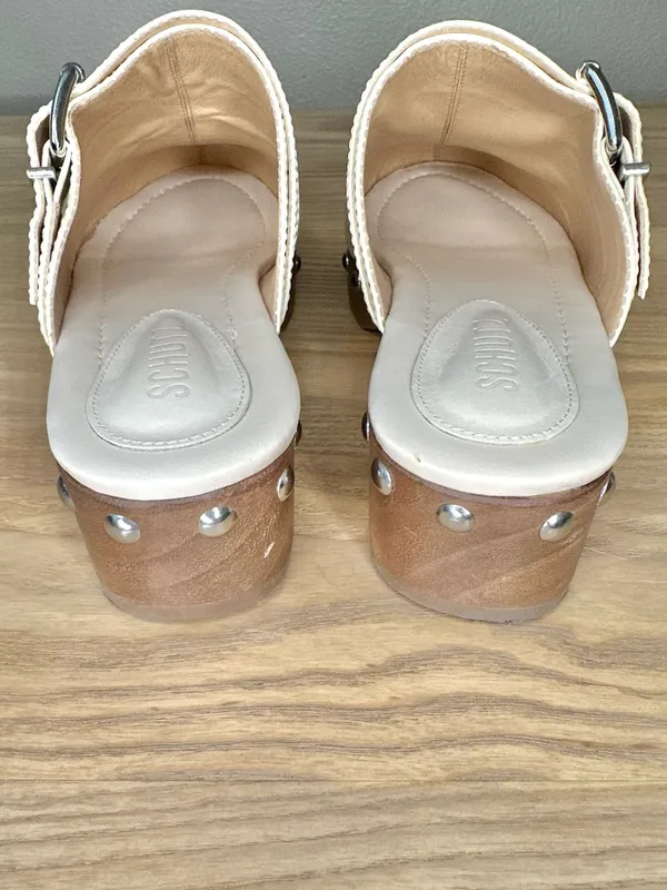 Schutz Smooshy Croc Embossed Clog Mules Wooden Heel Studded Buckle - Image 8