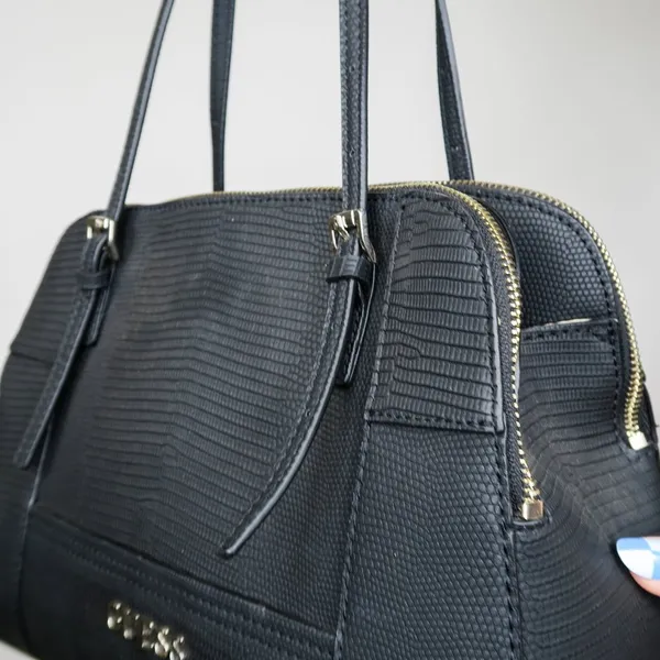 Guess Huntley Medium Cali Satchel In Black Faux Leather Alligator - Image 7