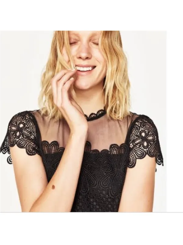 ZARA BLACK‎ GUIPURE LACE MIDI DRESS SHEER size Small - Image 4