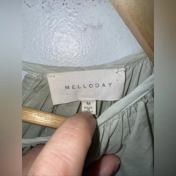 mello day Elbow Length Sleeve Poplin Midi Babydoll‎ Dress Muted Green Medium - Image 5