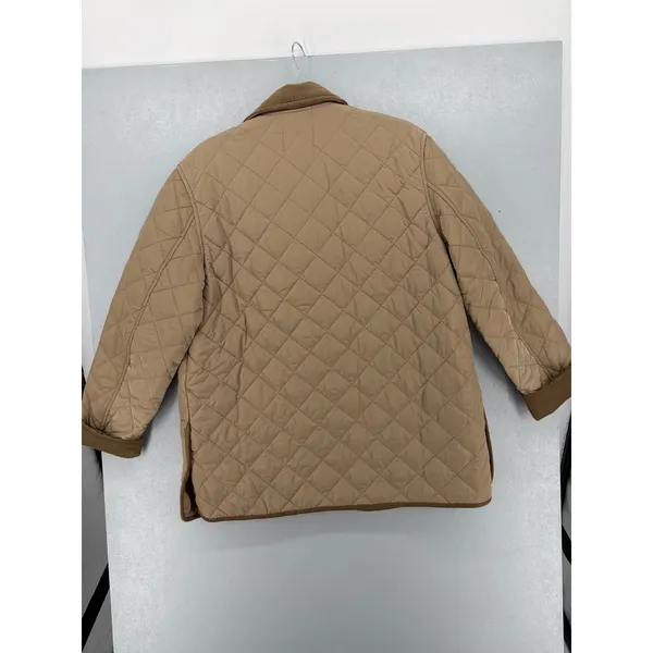 H&M Womens Quilted Jacket Tan Corduroy Trim Barn Coat‎ Small - Image 3