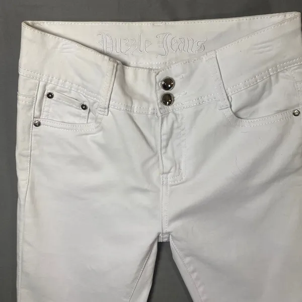 Puzzle Jeans Womens White Skinny Denim Pants Double Button‎ Mid Rise 27x29.5 - Image 3