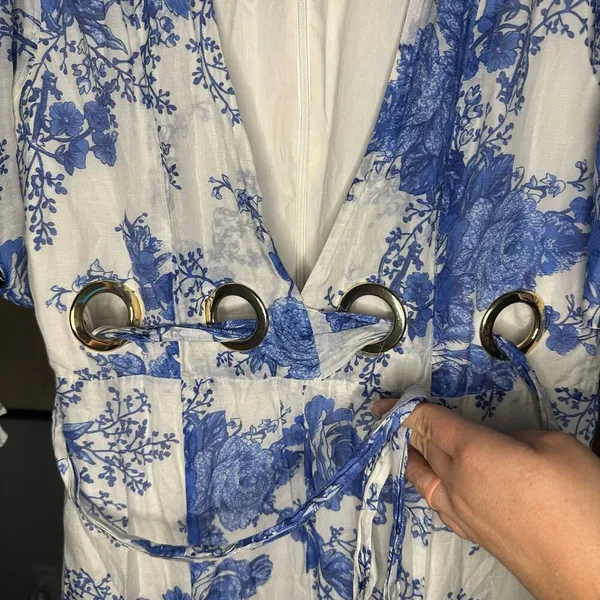 Alice McCALL Only Everything Midi Dress 4 Floral Plunge Neck Grommet Silk Blend - Image 14