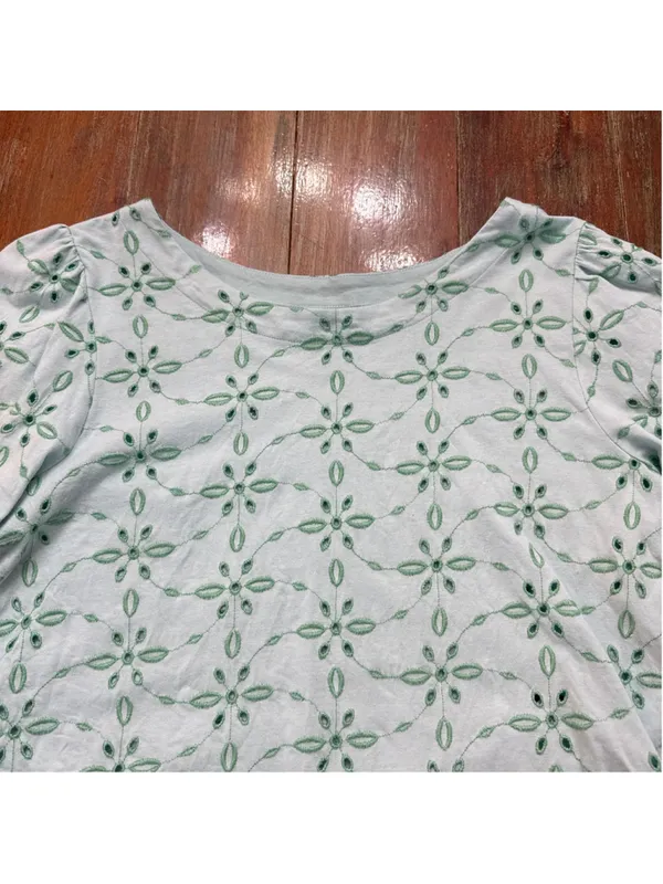J. JILL Mint Green Eyelet Floral Embroidered Top 3/4 Sleeve Knit Blouse M - Image 2