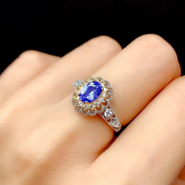 18K White Gold Plated Adjustable Hollow Blue Crystal Sapphire Ring for Women - Image 2