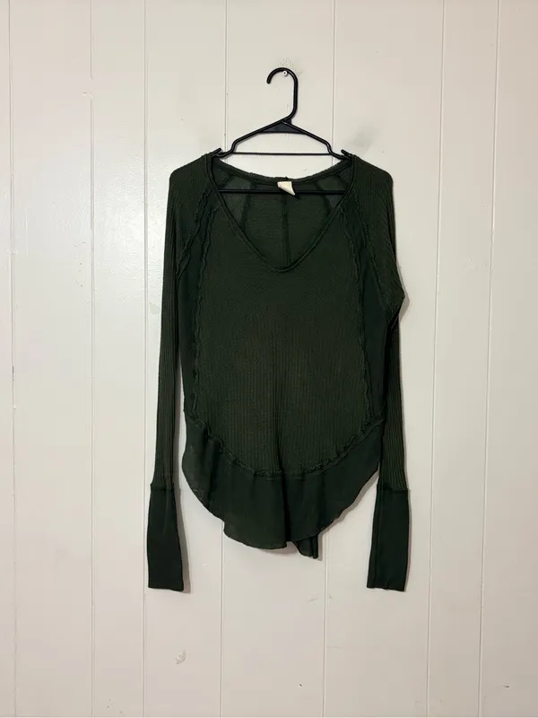 Free People We The Free Catalina Thermal Top Olive Green Long Sleeve XS - Image 12