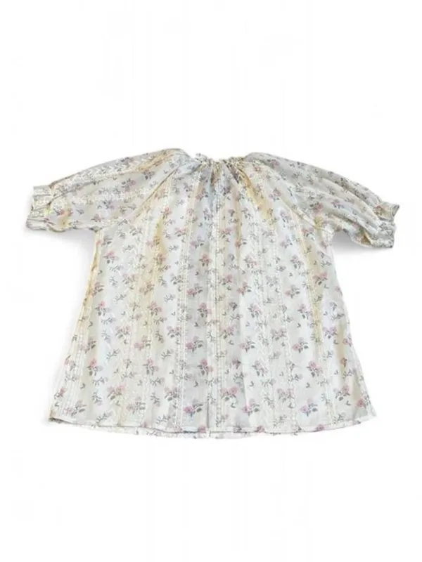 Cream Pink Floral Embroidered Puff Sleeve Blouse Cottagecore Feminine Victorian - Image 5