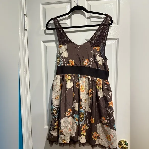 Free people mini floral tulle trim dress sz 10 M brown whimsygoth wedding guest - Image 3