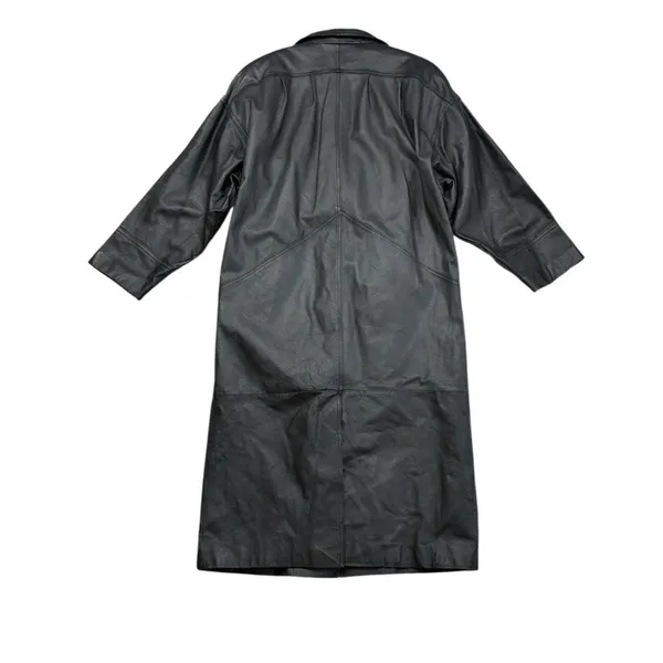 *Vintage 80's Leather Jacket Womens Size M Black Trench Whimsigoth Witchy Grunge - Image 3