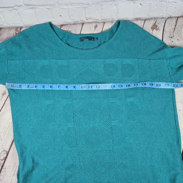 Prana‎ Stacia Sweater Teal Green Geometric Knit Organic Cotton Size S - Image 8