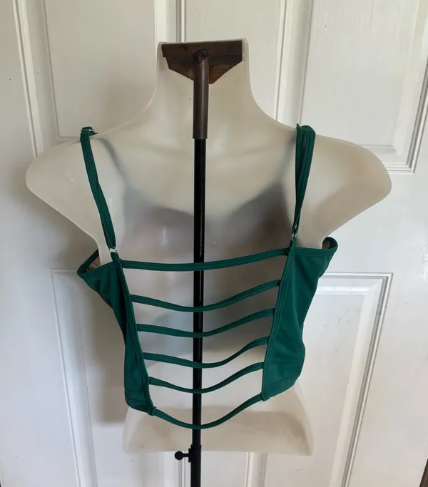 Large Kortni Jeane solid Green original latter-back adjustable strap swim top.  - Image 2