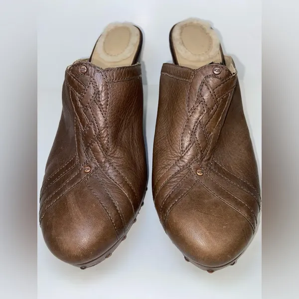 Brown Leather Studded Clog US Size 11 Wedge Mules Slide UGG Australia Women's - Image 7