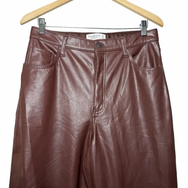Abercrombie Curve Love The 90s Straight Faux Leather Pants 31 12 Brown High Rise - Image 5