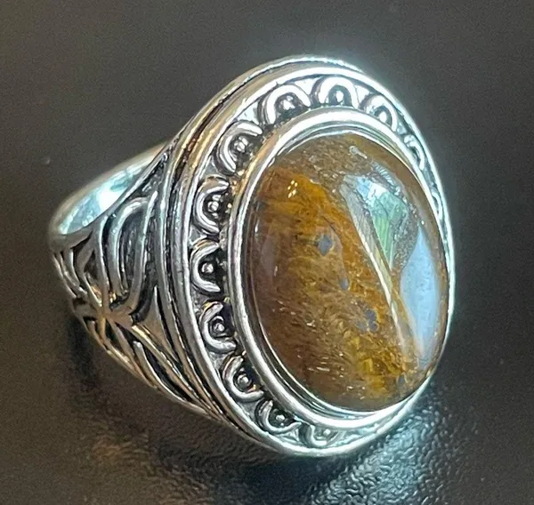 Tigers eye stone silver ring size 8.75 - Image 3