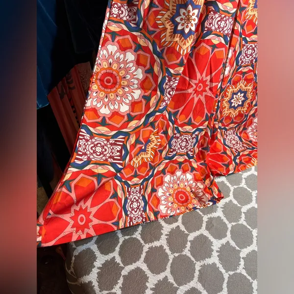 Orange Red Blue Floral Patterned Pants Trousers floral wide leg boho flowy zip L - Image 3