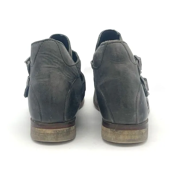 Free People Braeburn Distressed Gray Leather Ankle Boots 37 Double Buckle Strap - Image 8