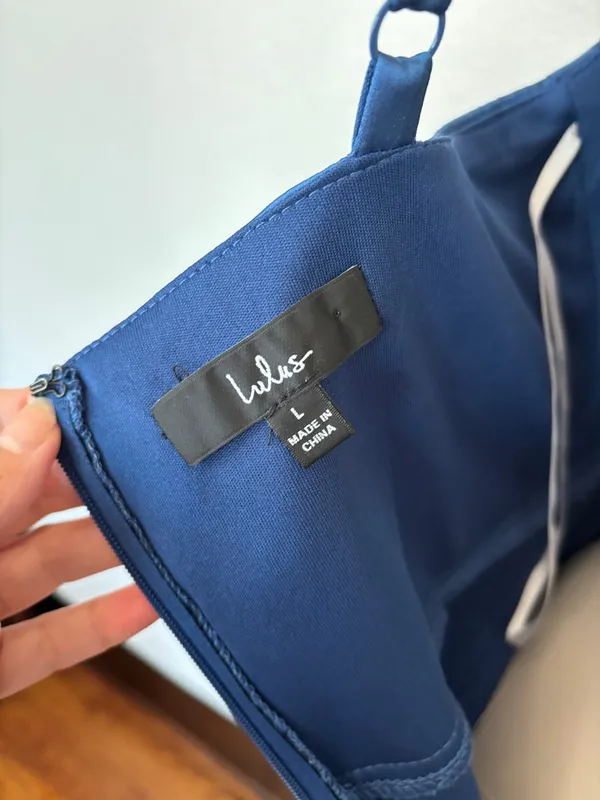 Lulu's Deep Blue Satin Square-Neck Midi Dress - Image 10