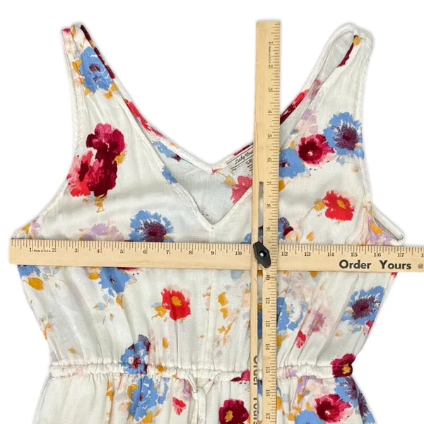 Lucky Brand Ivory Red Blue Floral Sleeveless Tie Waist V-Neck Maxi Dress size S - Image 3