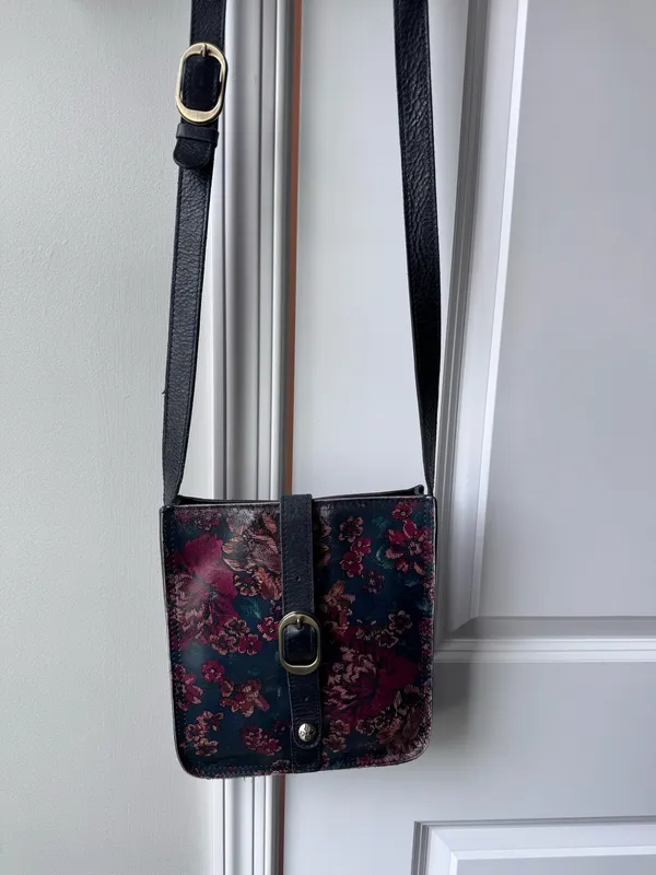 Patricia Nash Floral Crossbody in Burgundy, Teal & Black with Buckle - Image 2