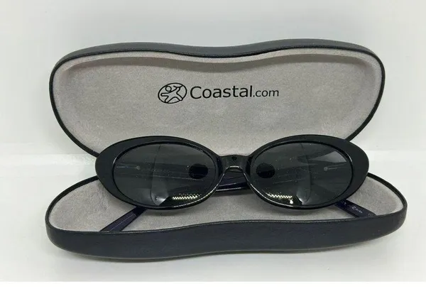 VTG Y2K Coastal Sunglasses Black Oval Frame Retro Aesthetic with Case - Image 2