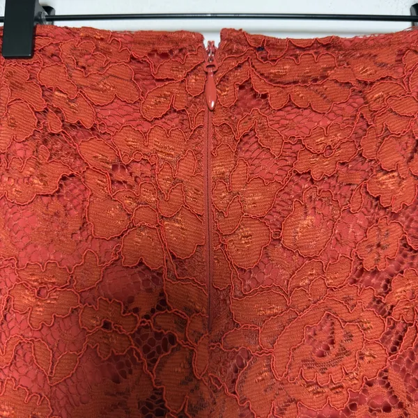 Bebe Women Embroidered Pants 2 Rust Orange‎ Floral Lace High Rise Flare Leg - Image 8