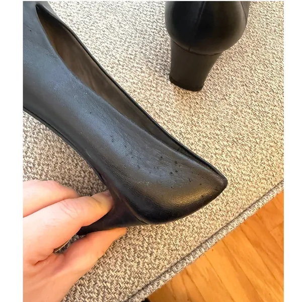 Stuart Weitzman Women's Black Leather‎ Almond Toe Slip On Pumps 5 1/2 M - Image 6