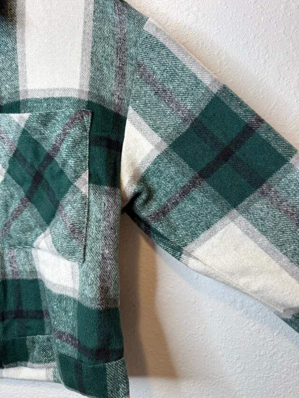 Kut from the Kloth Luciana Green Plaid Cropped Shirt Jacket Shacket Size M - Image 5