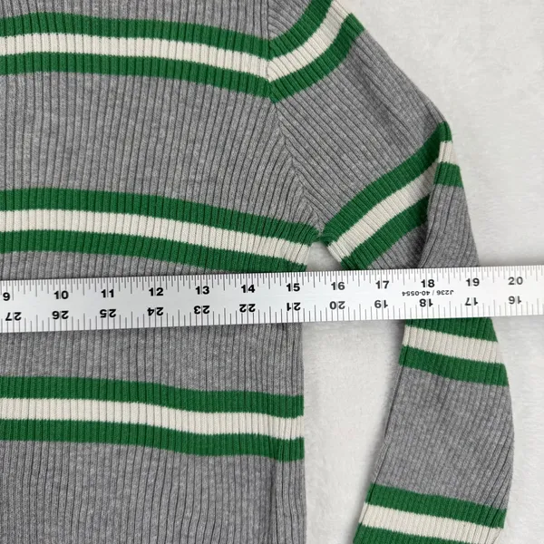 BP Gray Green Striped Ribbed Knit Sweater Womens Small‎ Crew Neck Lettuce Hem - Image 3