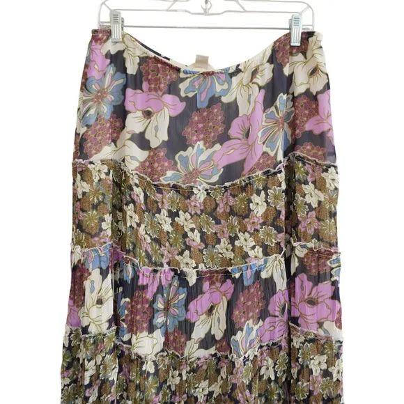 Christopher & Banks Vintage Floral Tiered‎ Flowy Maxi Skirt Purple Boho Chiffon Artsy Whimsical - Image 2