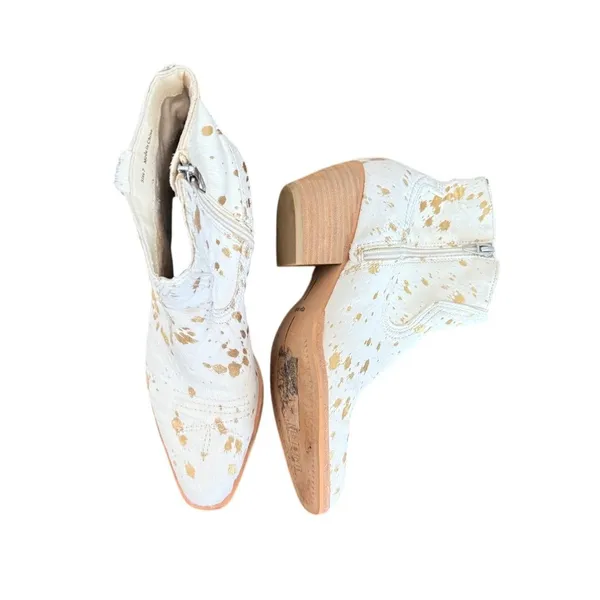 Dolce Vita Women White Gold Metallic Calf Hair Cow Print Ankle Boots Size 7 - Image 4