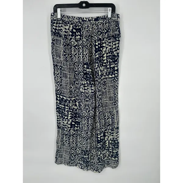 Solitaire Womens L‎ Blue Ikat Diamond Wide Leg Palazzo Pants Boho Hippie Indie - Image 5