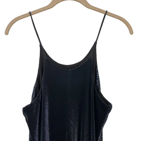 Vintage 90s Y2k Maxi Dress Jump Apparel Slinky Sparkly Metallic Black Blue Small - Image 6