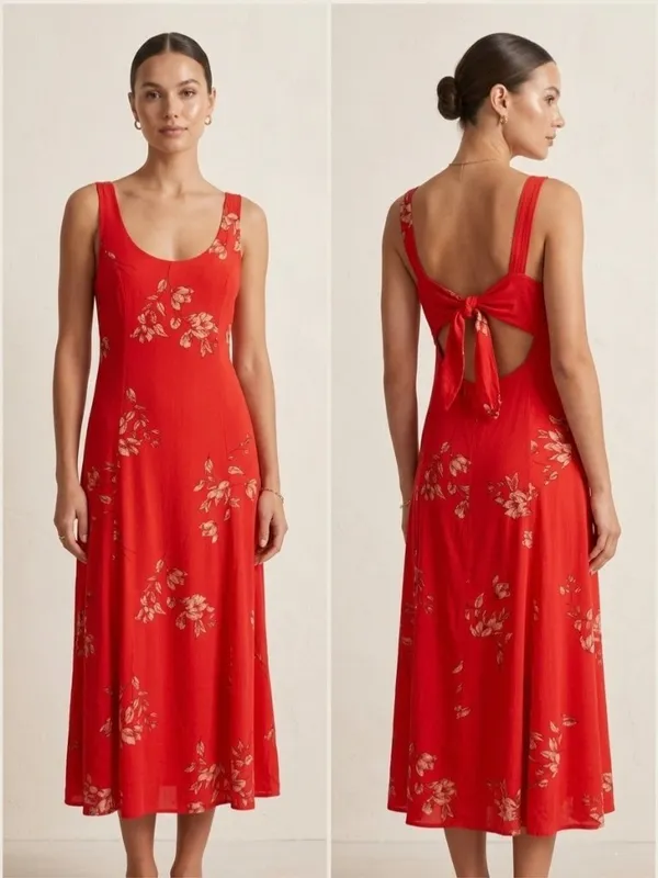 Dress Forum Floral Midi Slip Dress Size Medium Open Tie Back Vacation Boho Chic - Image 2