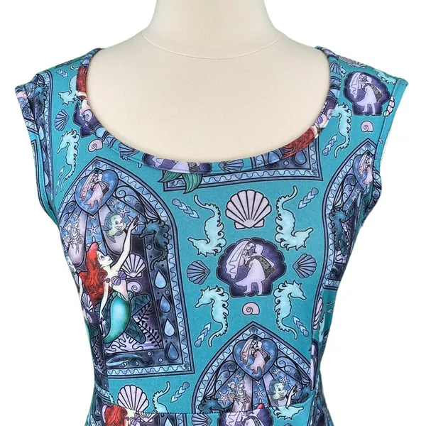 The Little Mermaid Teal Ariel Print Open Back Skater Dress - Image 2