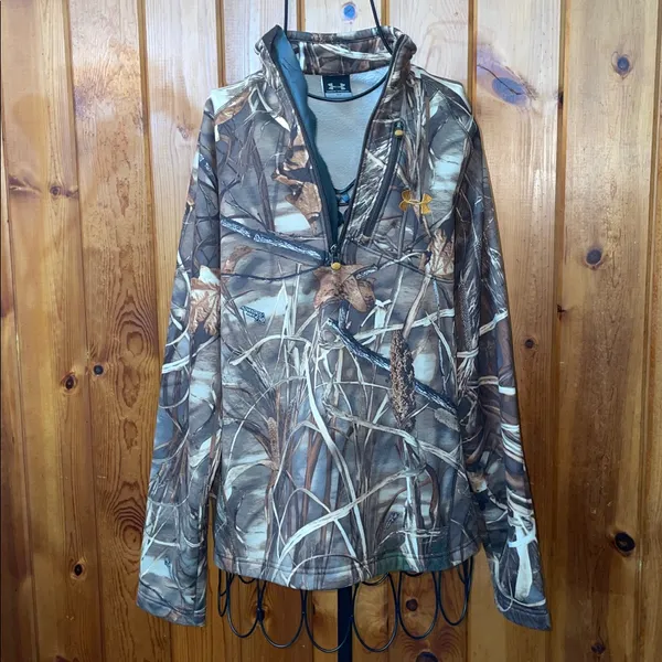 Under Armour Brown Camouflage Jacket quarter zip sweatshirt small duck print - Image 5