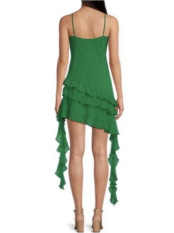 Gianni Bini Emerald Green Asymmetrical Ruffle Slip Dress - Image 2