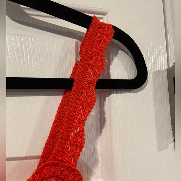 Steve Madden NWT Madden NYC Size XL Orange Coral Stripe Crochet Crop Top V Neck Adjustable - Image 4