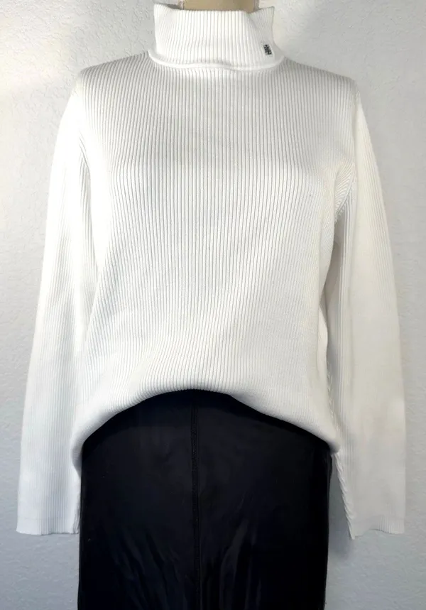 Lauren Ralph Lauren Women’s XL White Ribbed Turtleneck Sweater Logo Stretch - Image 3