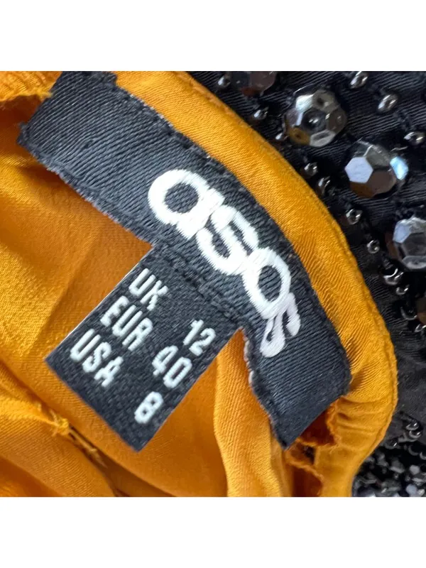 ASOS 60s Retro Mod Shift Dress Beaded Peter Pan Collar Mustard Yellow Size 8 - Image 11