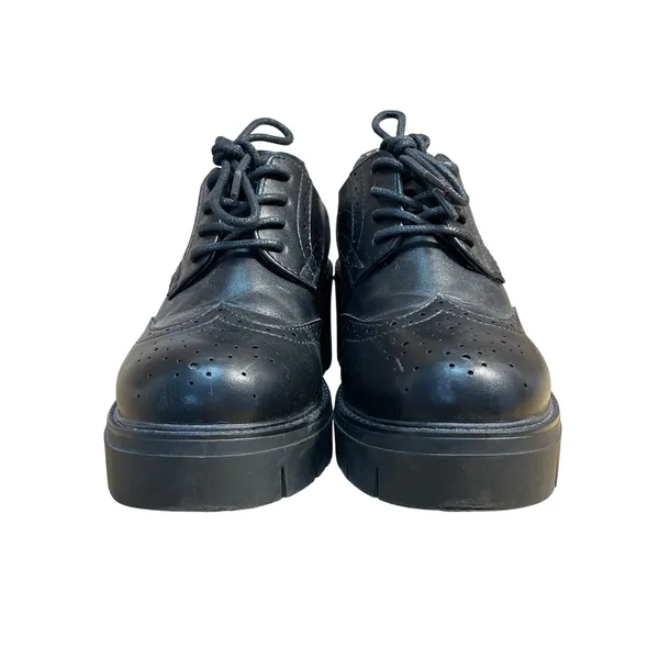 Swish Jeans Women's Black Faux Leather Vegan Lace Up Chunky Oxford Shoes Size 6 - Image 2
