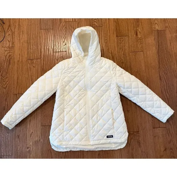 Lands’ End white featherless quilted hooded jacket size small - Image 2