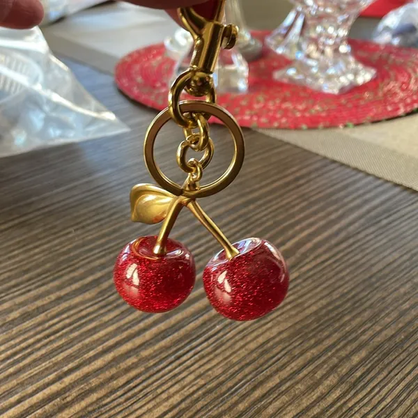 Cherry Bag Charm Key Ring Red - Image 2