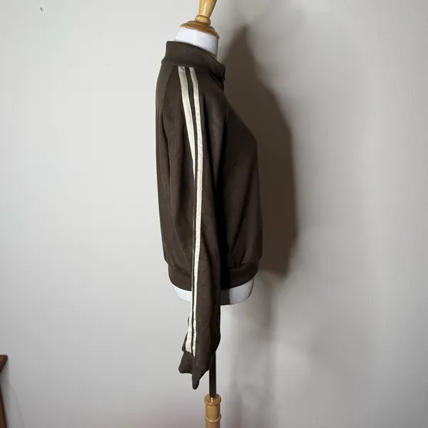 Halara Brown Ribbed Stand Collar Zip Track Jacket with Taupe Stripes NWOT M - Image 8
