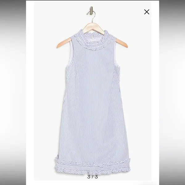 Eliza J. Sleeveless Blue Stripe Seersucker Ruffle Nautical Mini Dress 4 Sheath - Image 2