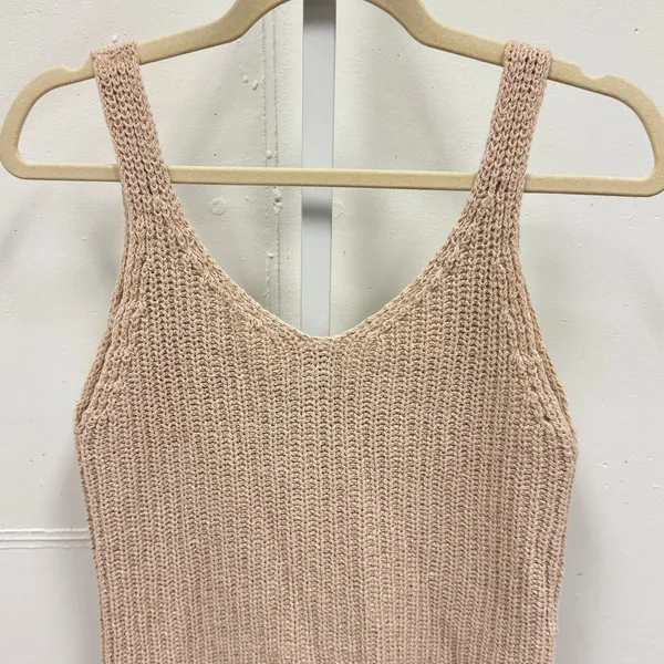 Cashmeren Women's Beige Knit Tank Top V-Neck Sleeveless Ribbed Minimalist Summer - Image 6