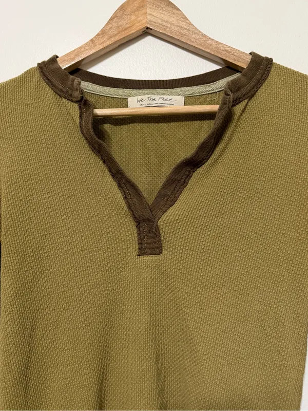 Free People We The Free Mikah Layering Cuff Thermal Top Size Small Army Green - Image 3